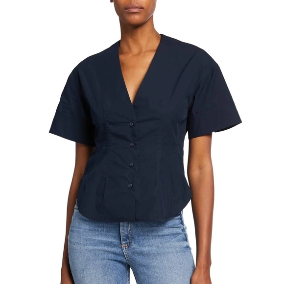 Rag & Bone Victorine Short Sleeve Button Front Shirt Night Blue - Picture 1 of 12